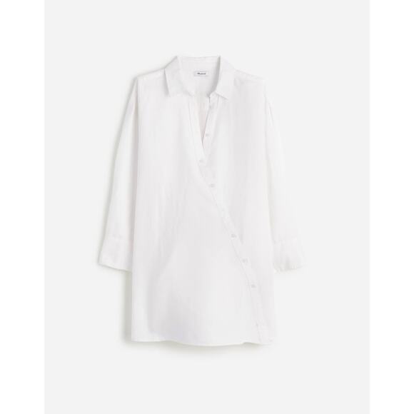NEW Madewell White Linen Asymmetric Button Up Long Sleeve Mini Shirt Dress XXS - Picture 10 of 10